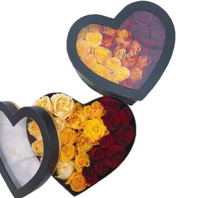 China Recycled Materials OEM Wholesale Cardboard Clear Customizable Lid 2 In 1 Set Big Heart Shaped Box For Flower Bouquet Arrangement Gift Packaging for sale