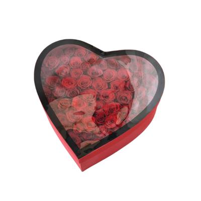 China Material Factory Wholesale Recycled Customizable Rigid Red Heart Shaped Clear Packaging Flower Gift Paper Box Lid LED Light Valentine Birthday for sale