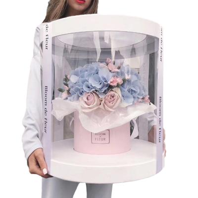 China Factory Wholesale Customizable Materials Factory Wholesale Giant Large PVC Round Recycled Plastic Clear Box For Flower Bouquet Rose Gift Packaging Birthday for sale