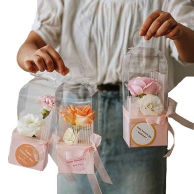 China Wholesale Recycled Materials Factory Rose Gold Clear PVC Flower Wrap Small Gift Box For Rose Flower Bouquet Florist Supplies Simple for sale