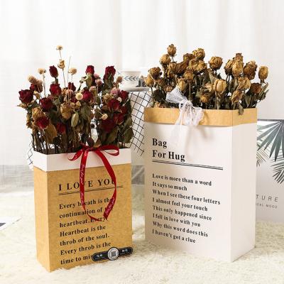 China Factory Wholesale Custom Craft Recyclable Two Layer Flower Paper Bag Home Decor, Florist Flower Decorative Wrapping Paper Bags for sale