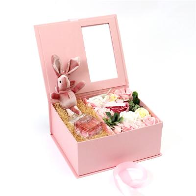 China Materials OEM Factory Window Wholesale Recycled Luxury Rose Perfume Gift Set Rigid Box, Cosmetics Gift Box Packaging For Wedding Valentine Birthday for sale