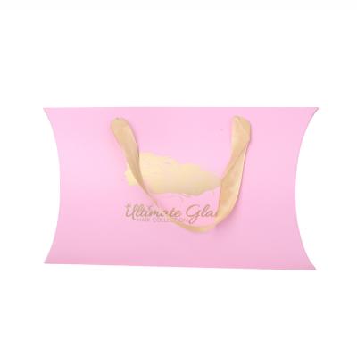 China OEM Recyclable Factory Hot Sale Paper Pillow Boxes For Wig Hair Extension Papers Packaging Boxes Custom Logo Printed Pink With Handle for sale