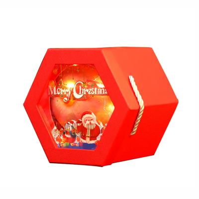 China Recycled Materials Factory Wholesale Customizable Hexagonal Gift Box Christmas, Hexagon Gift Box Window Lid For Cake Candy Apple Christmas Party for sale