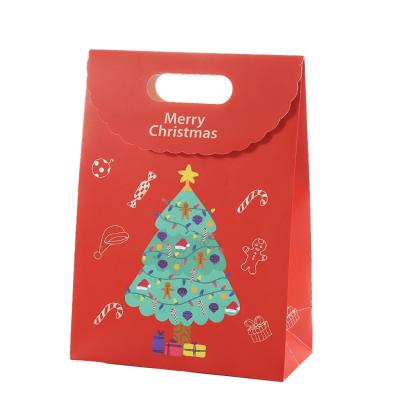 China Factory Wholesale Eco Merry Christmas Decorations Recyclable Folding Gift Gable Art Kraft Paper Goody Bags Boxes For Candy Cookies for sale