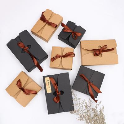 China Factory Wholesale Recyclable Custom Printed Kraft Cardboard Folding Ribbon Closure Candy Gift Paper Box For Sweets Chocolate Candy for sale