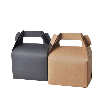 China Wholesale Custom Black Recyclable Brown Kraft Cardboard Paper Bakery Food Packaging Box With Handle Gable Box For Cake Cookie Candy for sale