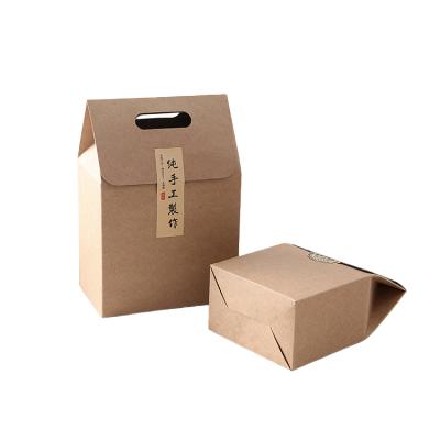 China Factory Wholesale Custom Recyclable Printed Kraft Paper Board Foldable Handle Gable Take Away Goodies Box For Snack Tea Candy Party Gift for sale