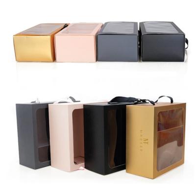 China Wholesale Florist Boxes Gift Packaging with Ribbon Handle, OEM Recyclable Kraft Paper Brown Black Florist Flower Box for Delivery for sale