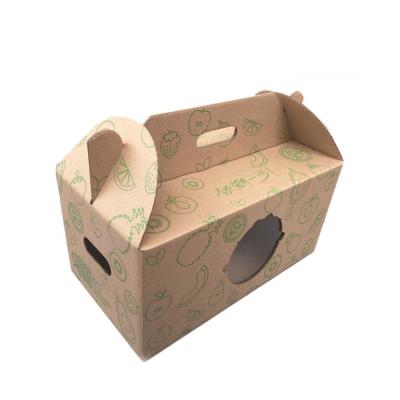 China Factory Recyclable OEM Logo Print Corrugated Kraft Paper Custom Made Durable Wholesale Gable Apple Fruit Packaging Box With Handle for sale