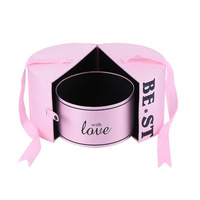 China Wholesale Custom Recycled Materials Factory Pink Gray Black Rotating Jewelry Cosmetic Round Box With Drawer Ribbon Closure For Birthday Valentine for sale