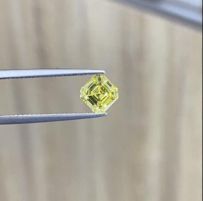 China Sparking CVD diamond wholesale 1.18ct Asscher Yellow diamond ring HPHT high pressure  temperature and high pressure environment to grow for sale