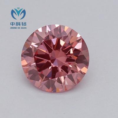 China Sparking Ready To Ship 1.01carat Round Shape Excellent Cut Pink CVD Lab Grown Real Diamond For Jewelry Making for sale