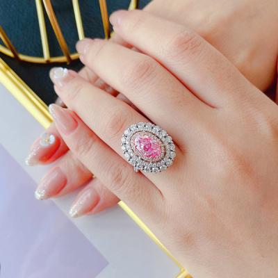 China Sparking In Stock ZKZ Colored Diamonds Customize Diamond Jewelry Lab CVD Oval Pink Diamonds Rings for sale