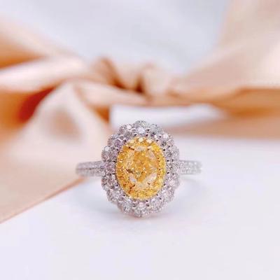 China Sparking CVD diamond wholesale 2.07 ct oval yellow diamond ring HPHT high pressure  temperature and high pressure environment to grow for sale