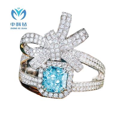 China Sparking CVD diamond wholesale 1.09ct CVD cushion BLUE diamond ring HPHT high pressure  temperature and high pressure environment to grow for sale