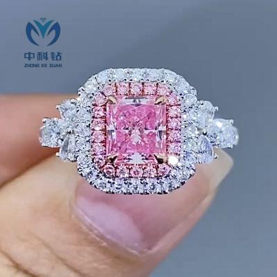 China Sparking CVD diamond wholesale 1.13ct radiant Pink diamond ring HPHT high pressure  temperature and high pressure environment to grow for sale