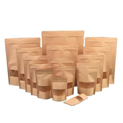 China Eco Moisture Proof Compostable PLA Back Up Custom Logo Food Packaging Ziplock Paper Bags Biodegradable Pouch Brown Craft Bag Kraft Paper With Window for sale