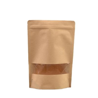 China Kraft Packaging Moisture Proof Bags Stand Up Pouch Ziplock Small Food Brown Paper Bag With Window for sale