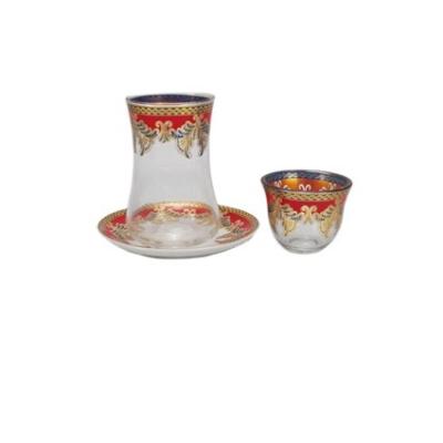 China Popular Custom Turkish Cawa Cup Glass Tea Cup Stored Ceramic Saucer Set Arabic Tea Cup Glass for sale