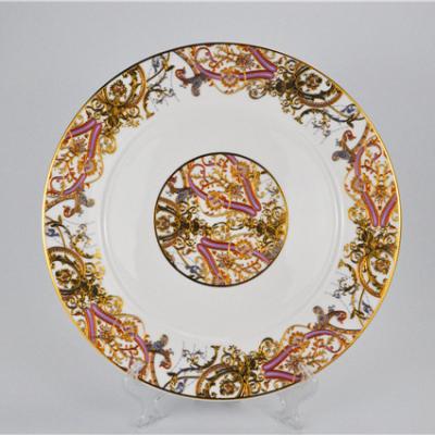 China Stocked China Bone China Middle East Restaurant Golden Factory Gold Hook Rattan Dinner Dish Upscale Ceramic Dish for sale