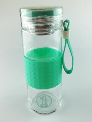 China Lightweight Heat Proof Bpa Free Glass Water Bottles Green Silicone Handle for sale