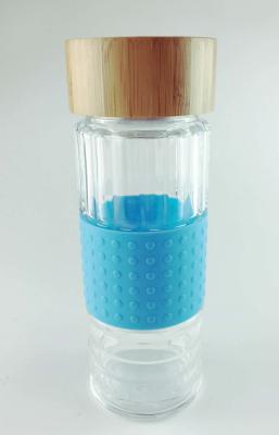 China Multi Function Insulated Glass Water Bottle With Bamboo Lid Silicone Sleeve for sale