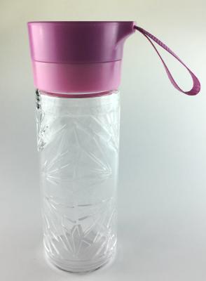 China Pink Drinking Water Bottle Glass , Glass Travel Water Bottle For Hiking for sale