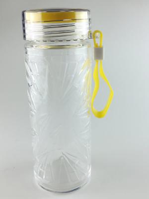 China Gelbe klare Borosilicat-Glas-Wasser-Tee-Flasche umweltfreundlich zu verkaufen