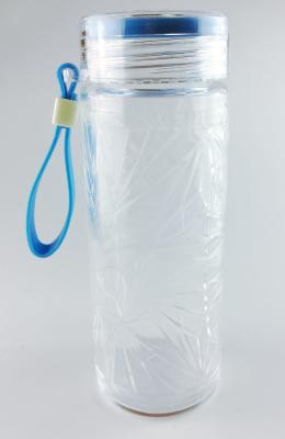 China Portable Glass Sports Bottle Glass Drinking Bottles Transparent Blue PP Lid for sale