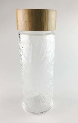 China Bpa Free Glass Water Bottle Bamboo Lid Small Glass Drinking Bottles Simple Design for sale