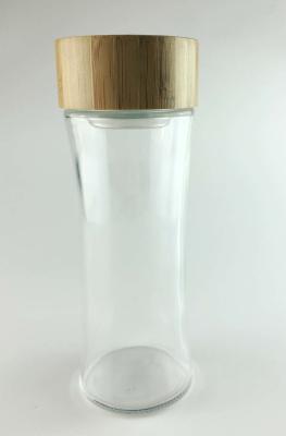 China Break Proof 370ml Wide Mouth Glass Water Bottle Bamboo Lid Heat/Cold Resistance for sale