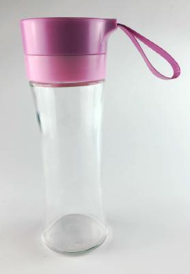 China Bpa Free Slim Waist Wide Mouth Glass Water Bottle With Handle , OEM / ODM for sale