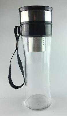 China Two Layer Durable Wide Mouth Glass Water Bottle With Tea Filter , Glass Travel Water Bottle for sale