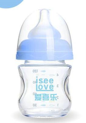 중국 N02 파란 120ml 방열 깨지지 않는 유리제 아기 젖병 BPA는 FDA EN14350를 해방합니다 판매용