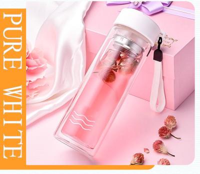 China Large Pink Glass Reusable Water Bottle , Easy To Clean Glass Water Drinking Bottles for sale