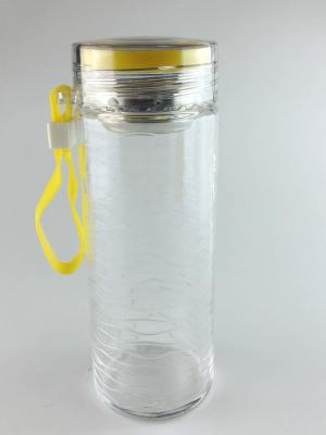 China Kundenspezifische Logo-Reise-Glaswasser-Flasche mit Edelstahl-Deckel-Silikon-Griff zu verkaufen