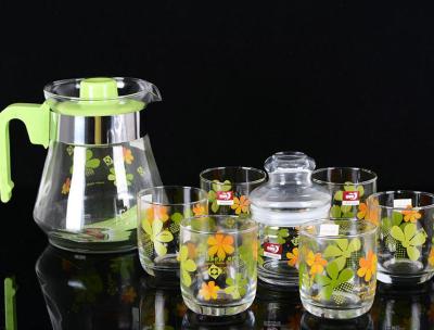 China 860ml Glass Water Kettle Glass Teapot Set Of 6 PP Handle None Sleeve for sale