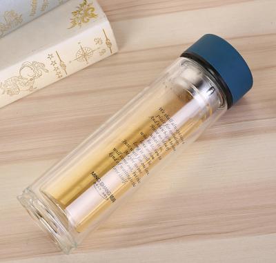 China Custom Design Thermal 420ml Double Wall Glass Water Bottle With Stainless Steel Lid for sale