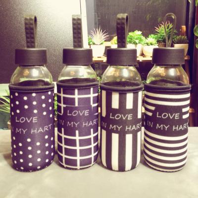 China 280ml Mini Insulated Glass Water Bottle Reusable With Fabric Sleeve for sale