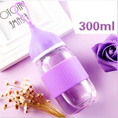 China Purple Small Gas Free Baby Glass Water Bottle 300ml CE / EU / FDA / LFGB / SGS for sale