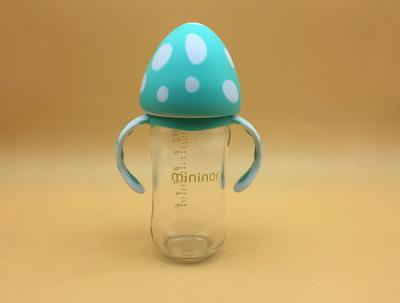 China Green Borosilicate Glass 240ml Mushroom PP Cap BPA Free Baby Bottles for sale