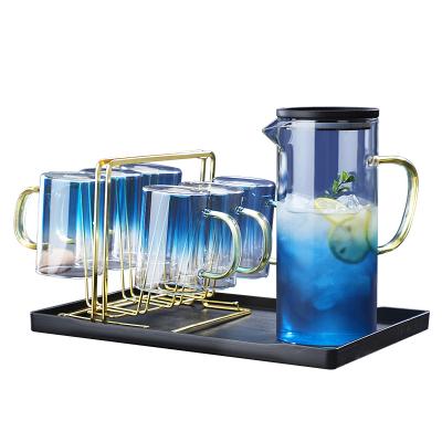 China 1500ml High Capacity Glass Water Pitcher Viable Pot Juice Lemonade Jug Flower Tea Jug Heatproof Gradient Desktop Teapot Hot/Cold Water for sale