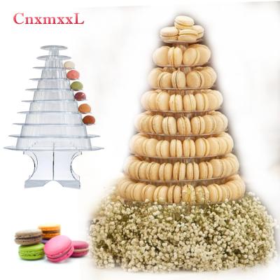 China Classic Plastic 10 Tier Macaron Tower Pyramid Macaron Stand Case for sale