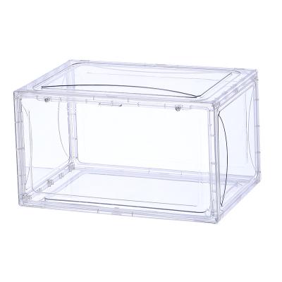 China Home Organizer Stackable Box Shoe Cabinet Shoe Crate Transparent Door Cabinet Dustproof Foldable Plastic Viable Storage for sale