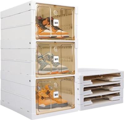 China Viable Plastic Storage Bins With Lids Shoe Organizer Box Sneaker Storage Collapsible Stackable Storage Bins for sale