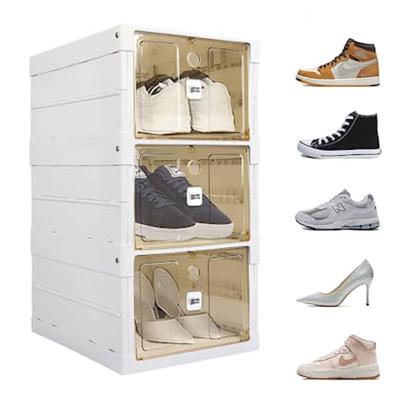 China Viable Foldable Shoe Cabinet Storage Boxes Space Saving Sneakers Storage Box Clear Shoe Bin Fits for sale