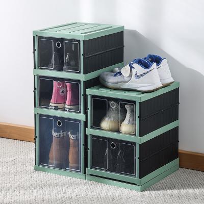 China Green Black Stackable Freshness Keeping Shoes Organizer For Cabinet Bedroom Freestanding Flip Type Shoe Containers Installation for sale