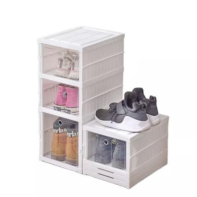 China Freshness Preservation No Installation Magic Fold Plastic Shoes Case Drawer Case Plastic Boxes Organizer Clear Shoe Box for sale