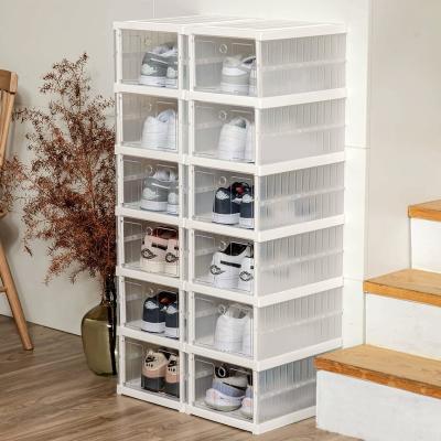 China Custom Installation Freshness Preservation Flip Type Shoe Containers Foldable Free Standing Shoe Storage Boxes With Lids for sale